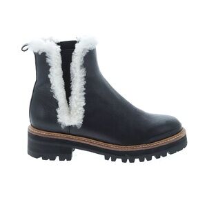 Marc Fisher Black Leather Chelsea Boot with White Shearling Trim